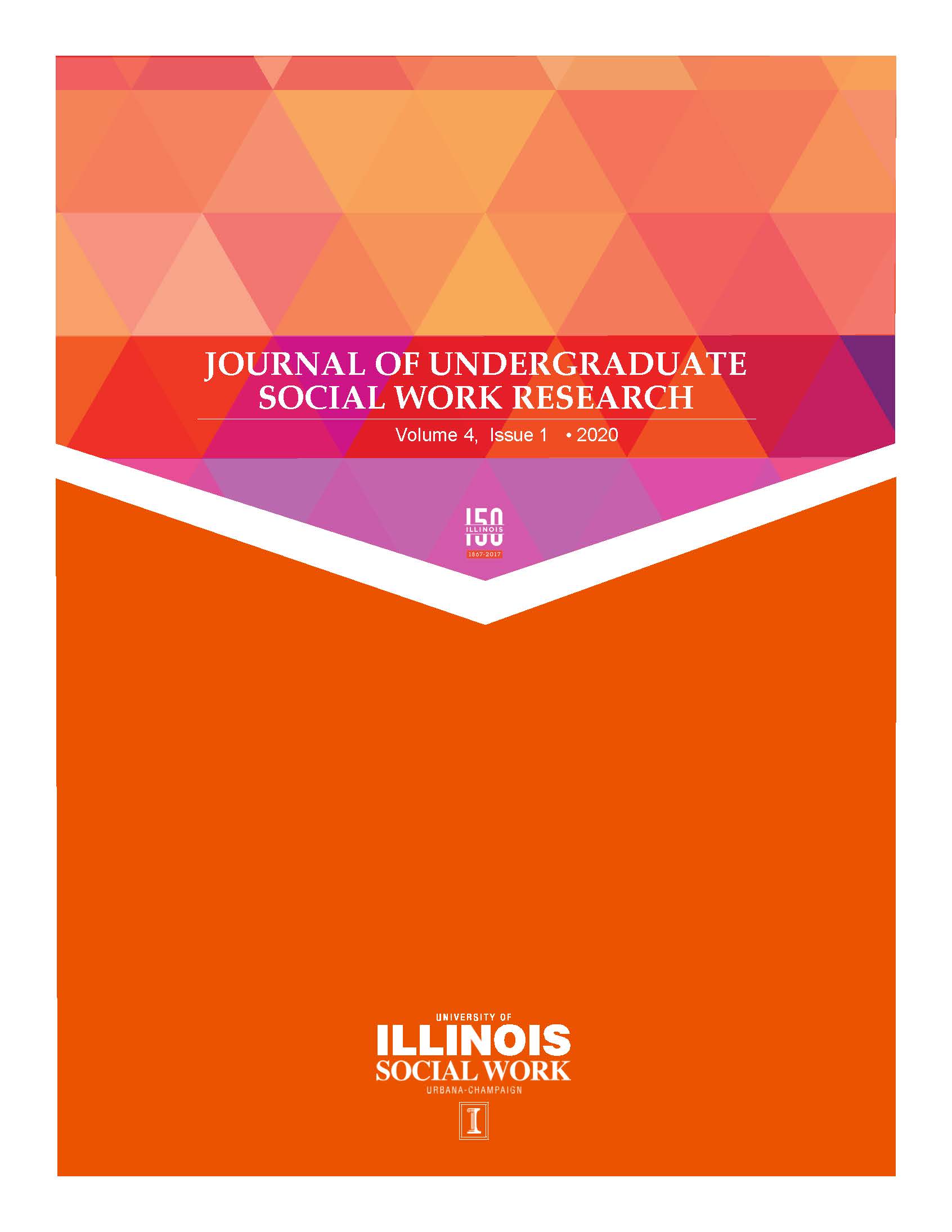 Journal of Undergraduate Social Work Research Vol 4, no. 1 cover with white font on orange background
